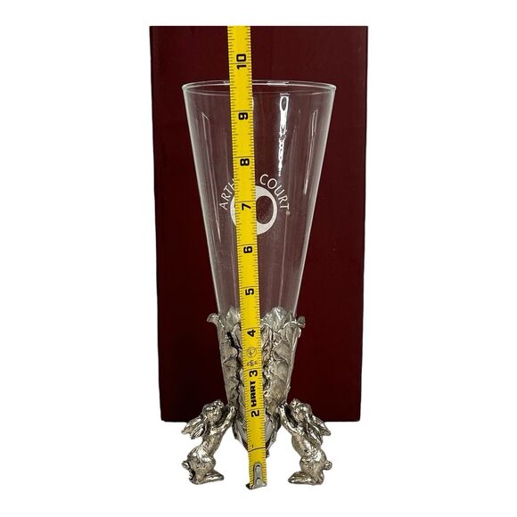 Vtg ARTHUR COURT Cone Glass Vase Aluminum Metal Bunny Rabbit Base Easter 12-232 - Picture 2 of 13